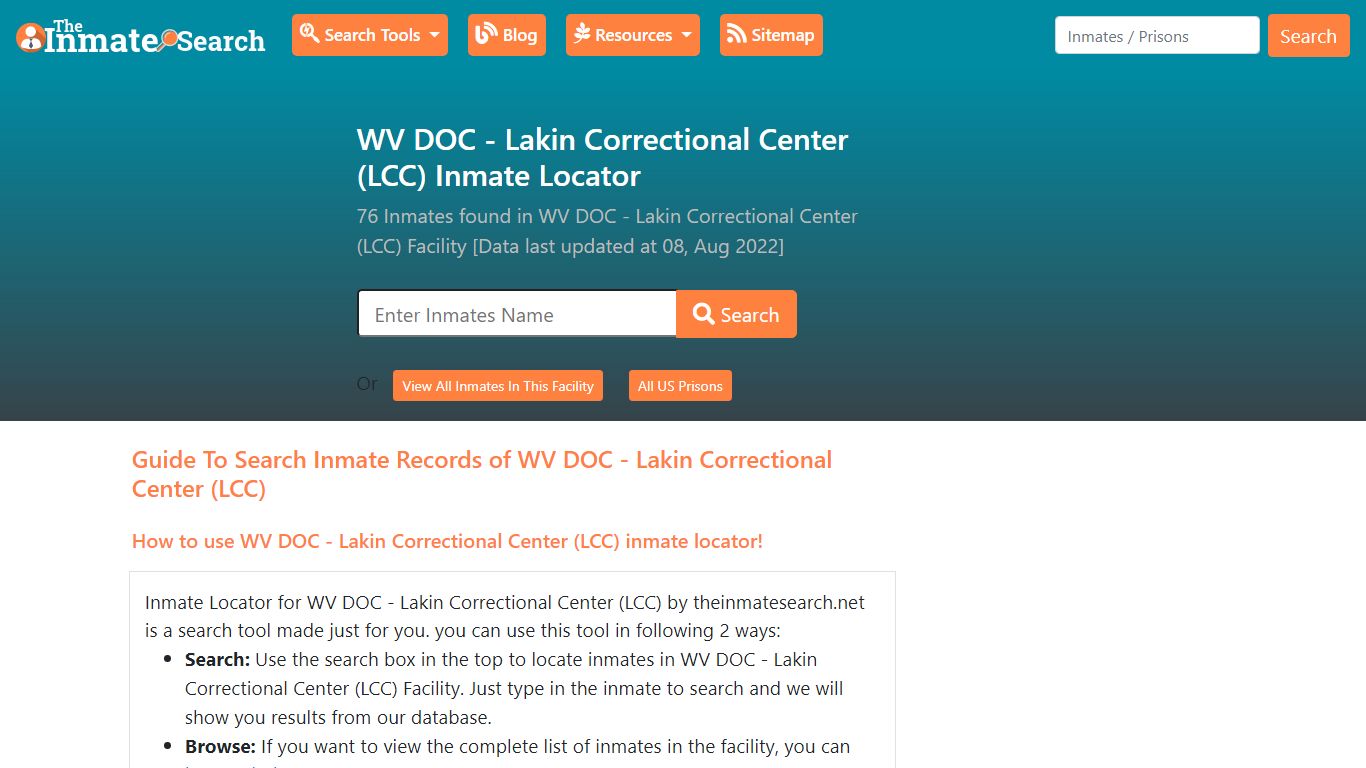 WV DOC - Lakin Correctional Center (LCC) Inmate Locator